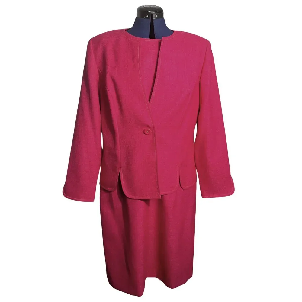 Vintage Leslie Fay Pink Two-Piece Dress Suit | Jacket & Sleeveless Dress US 16P - Picture 2 of 11